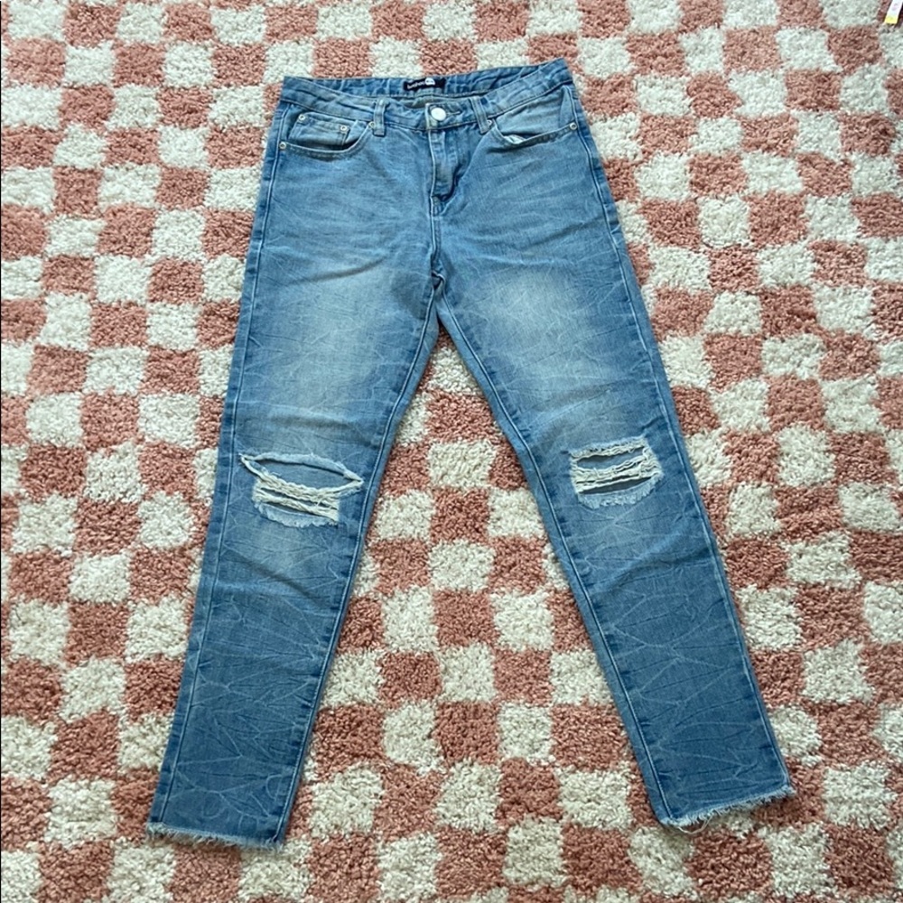 Boohoo Acid Wash Blue High Waist Jeans